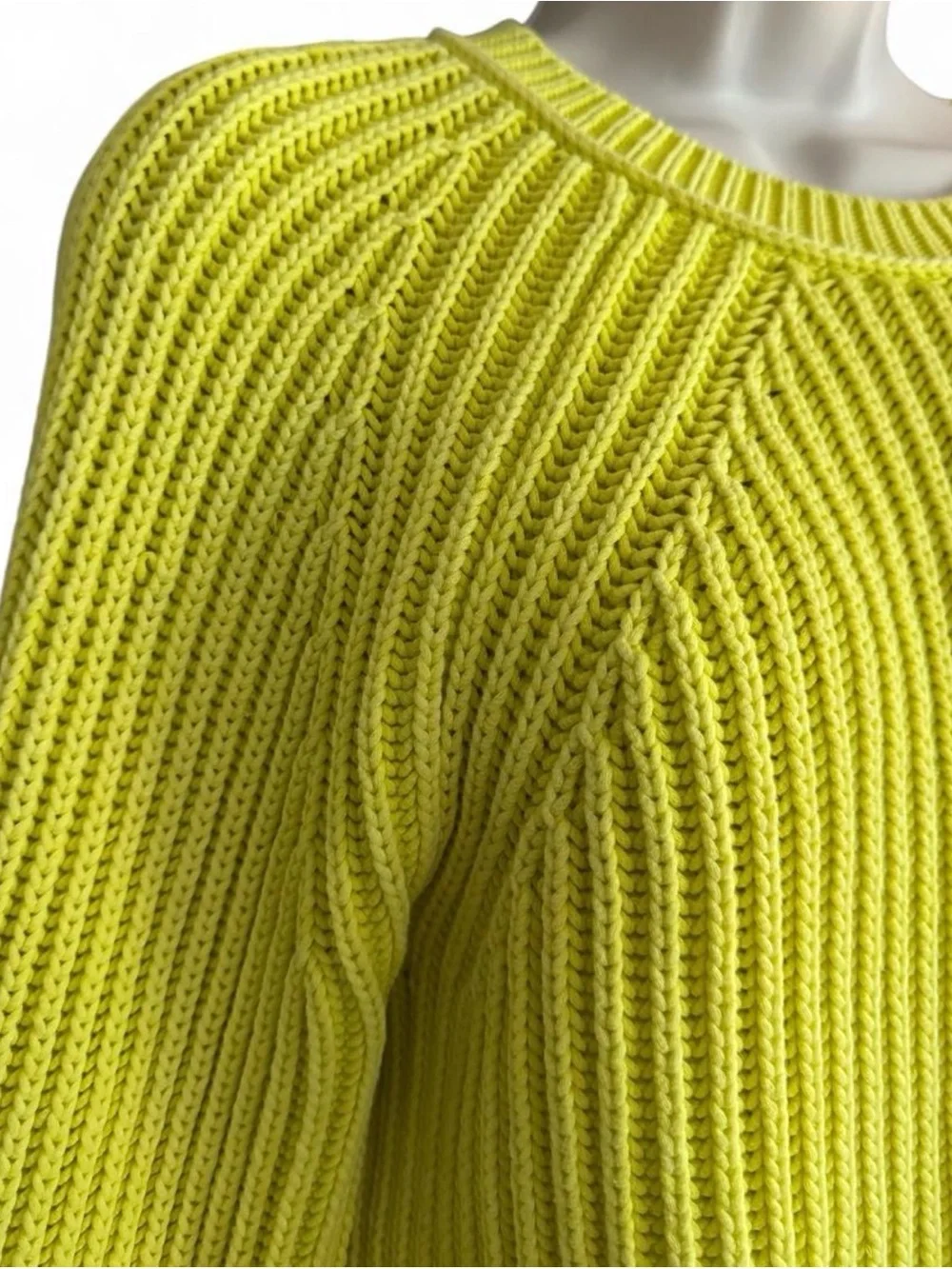 J.Crew Bright Green Ribbed Cotton Crewneck Sweater M Chunky Knit Preppy
